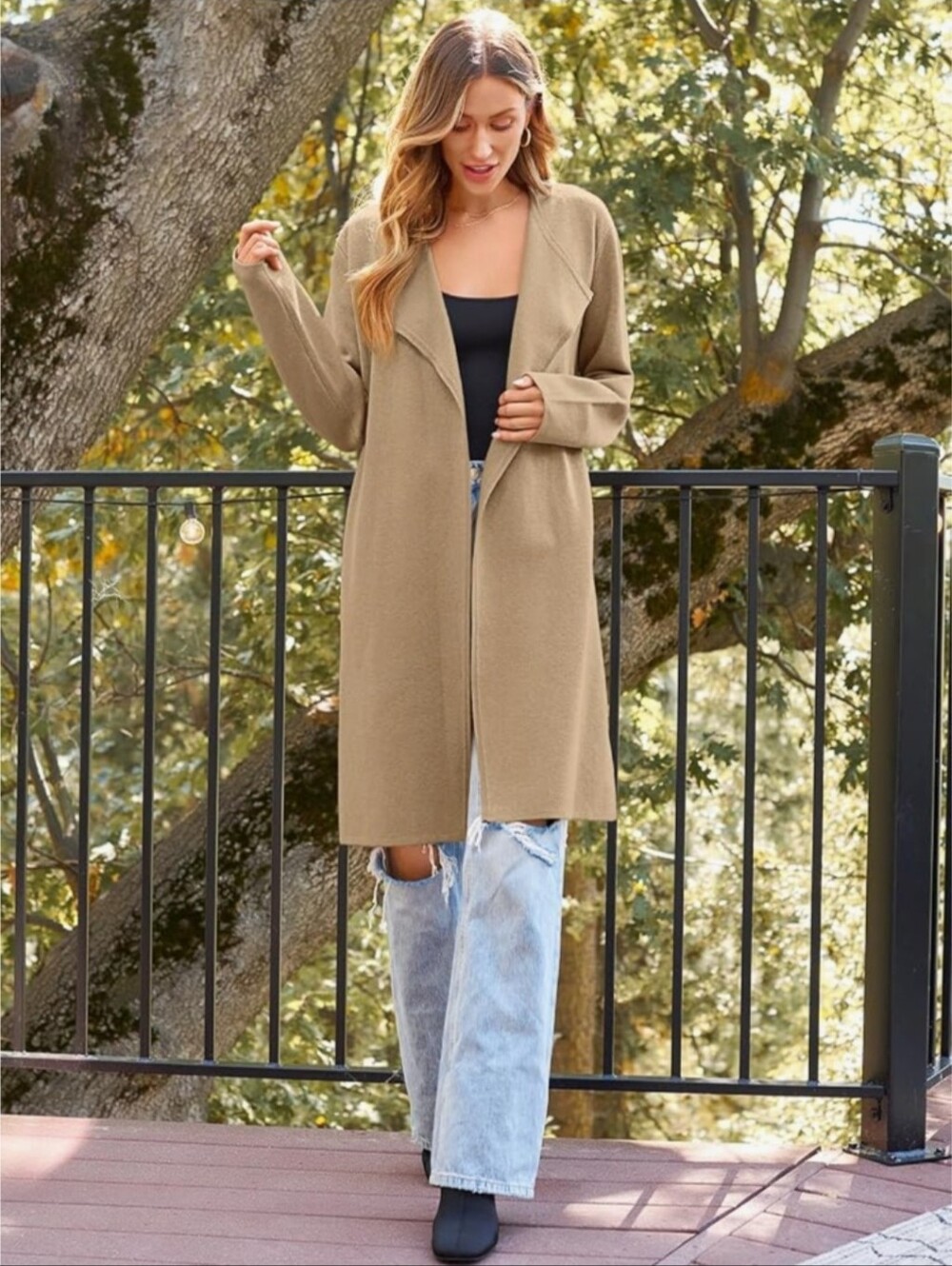 Lillusory Women's Open-front Long Duster Cardigan Sweater Olive Green Size XL